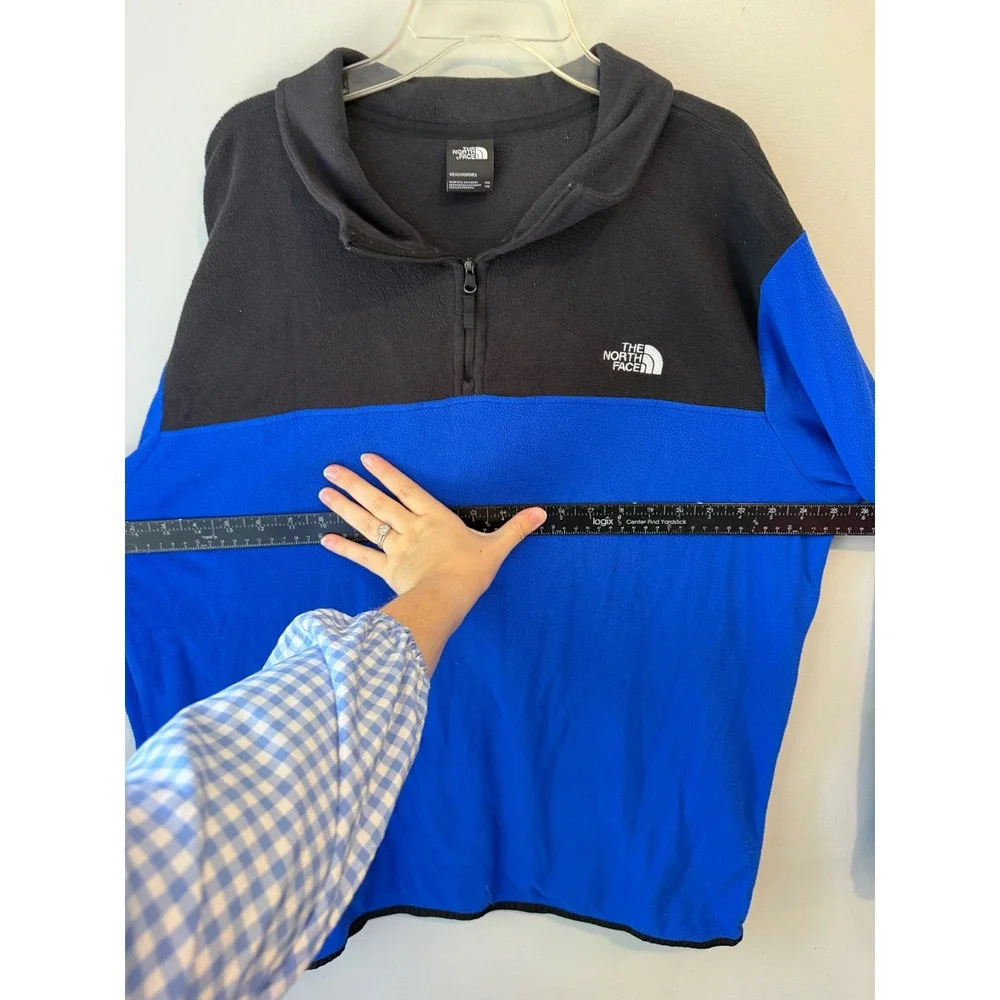 The North Face Mens XXL Blue Black Colorblock Quarter Zip Fleece Pullover Logo